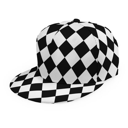 Black And White Harlequin Pattern Print Snapback Cap