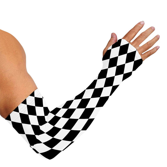 Black And White Harlequin Pattern Print Sun Protection Arm Sleeves