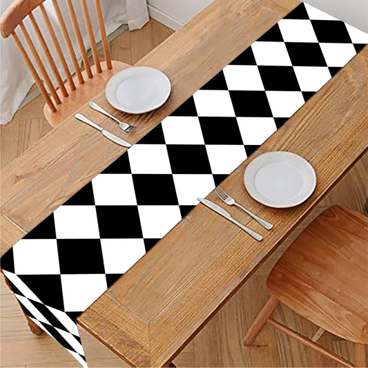 Black And White Harlequin Pattern Print Table Runner
