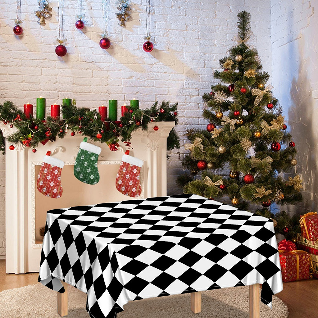 Black And White Harlequin Pattern Print Tablecloth