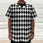 Black And White Harlequin Pattern Print Textured Short Sleeve Shirt