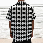 Black And White Harlequin Pattern Print Textured Short Sleeve Shirt