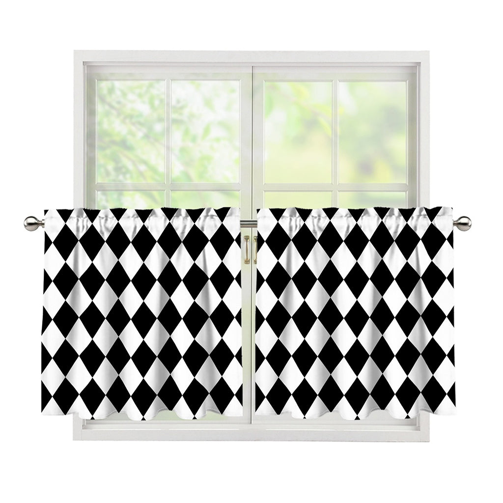 Black And White Harlequin Pattern Print Tier Curtains