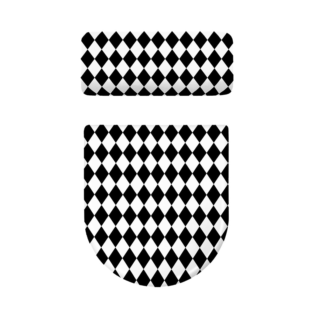 Black And White Harlequin Pattern Print Toilet Lid And Tank Cover Set