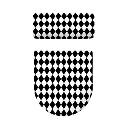 Black And White Harlequin Pattern Print Toilet Lid And Tank Cover Set