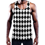 Black And White Harlequin Pattern Print Training Tank Top