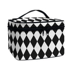 Black And White Harlequin Pattern Print Travel Makeup Bag