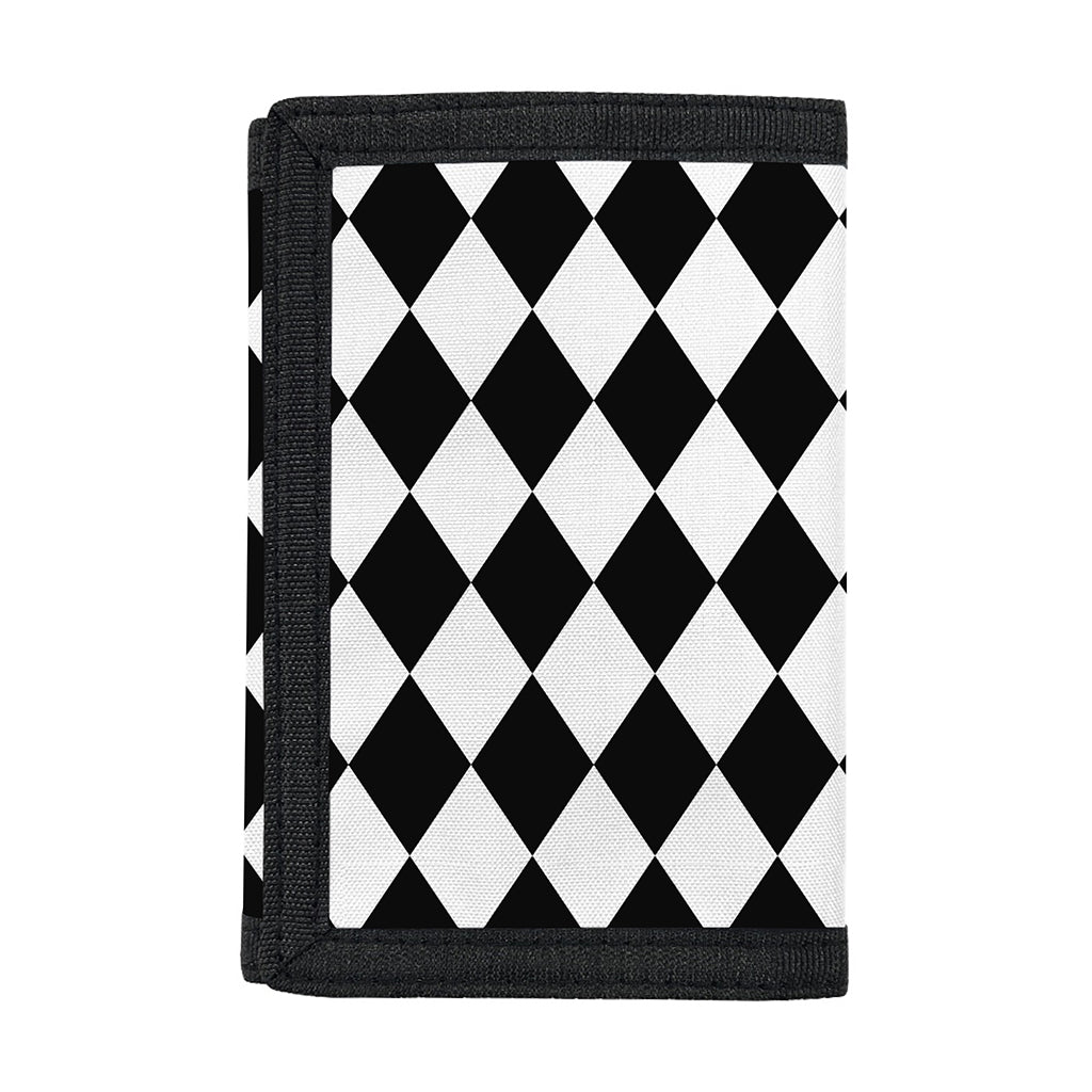 Black And White Harlequin Pattern Print Trifold Wallet