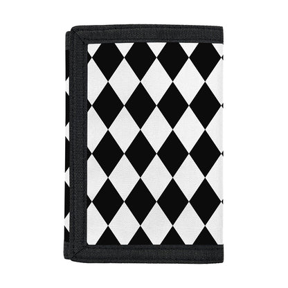 Black And White Harlequin Pattern Print Trifold Wallet