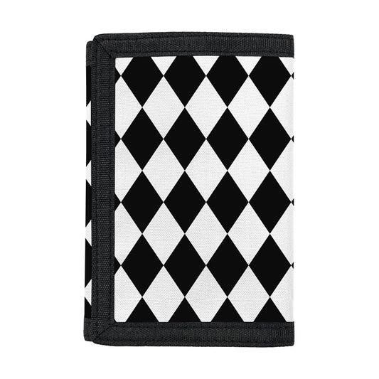 Black And White Harlequin Pattern Print Trifold Wallet