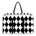 Black And White Harlequin Pattern Print Utility Tote Bag