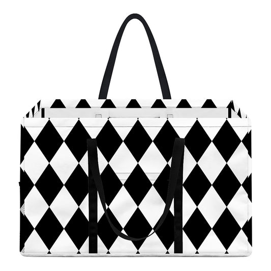 Black And White Harlequin Pattern Print Utility Tote Bag