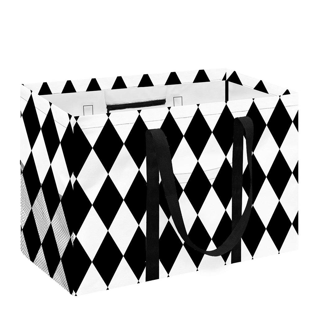 Black And White Harlequin Pattern Print Utility Tote Bag