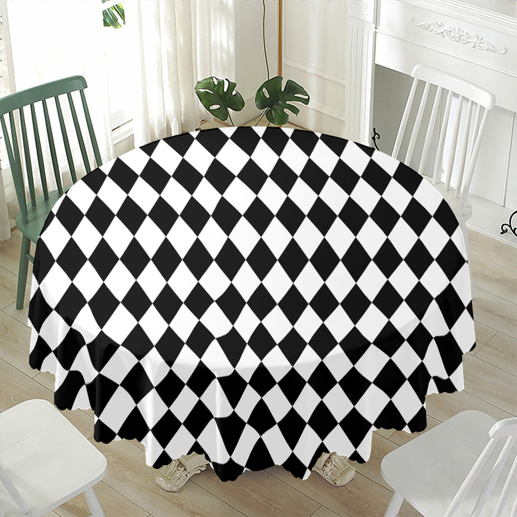 Black And White Harlequin Pattern Print Waterproof Round Tablecloth