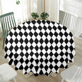 Black And White Harlequin Pattern Print Waterproof Round Tablecloth