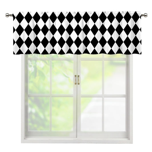 Black And White Harlequin Pattern Print Window Valance