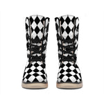 Black And White Harlequin Pattern Print Winter Boots