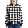 Black And White Harlequin Pattern Print Women's Bomber Jacket