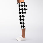 Black And White Harlequin Pattern Print Women's Capri Leggings