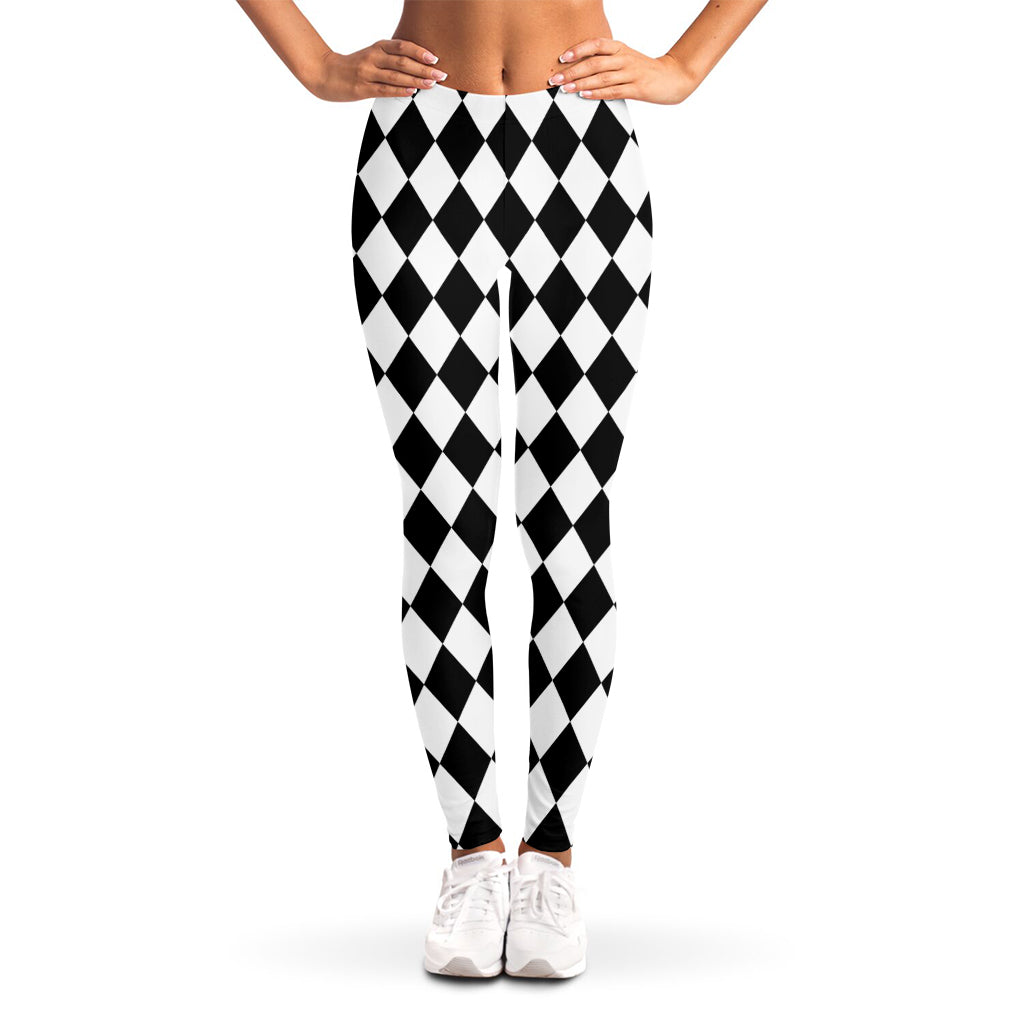 Black And White Harlequin Pattern Print Women's Leggings