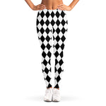 Black And White Harlequin Pattern Print Women's Leggings