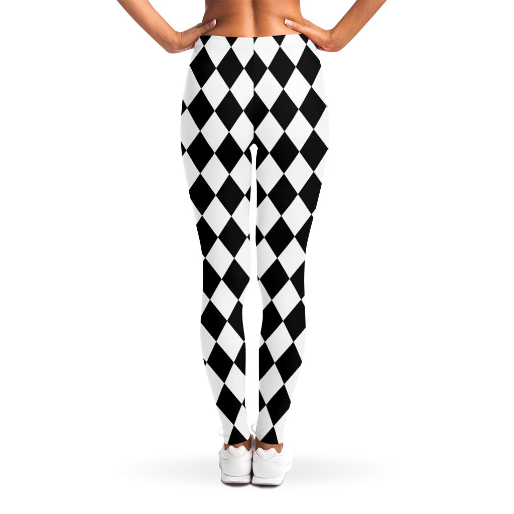 Black And White Harlequin Pattern Print Women's Leggings
