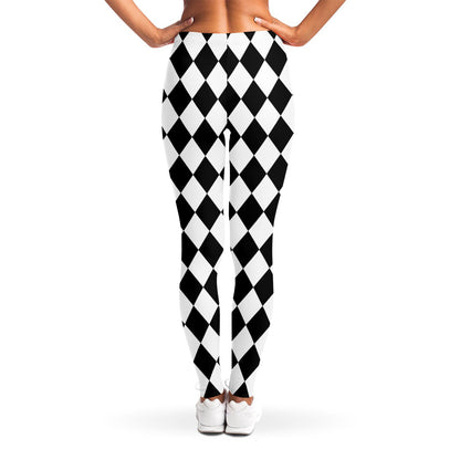 Black And White Harlequin Pattern Print Women's Leggings