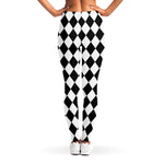 Black And White Harlequin Pattern Print Women's Leggings
