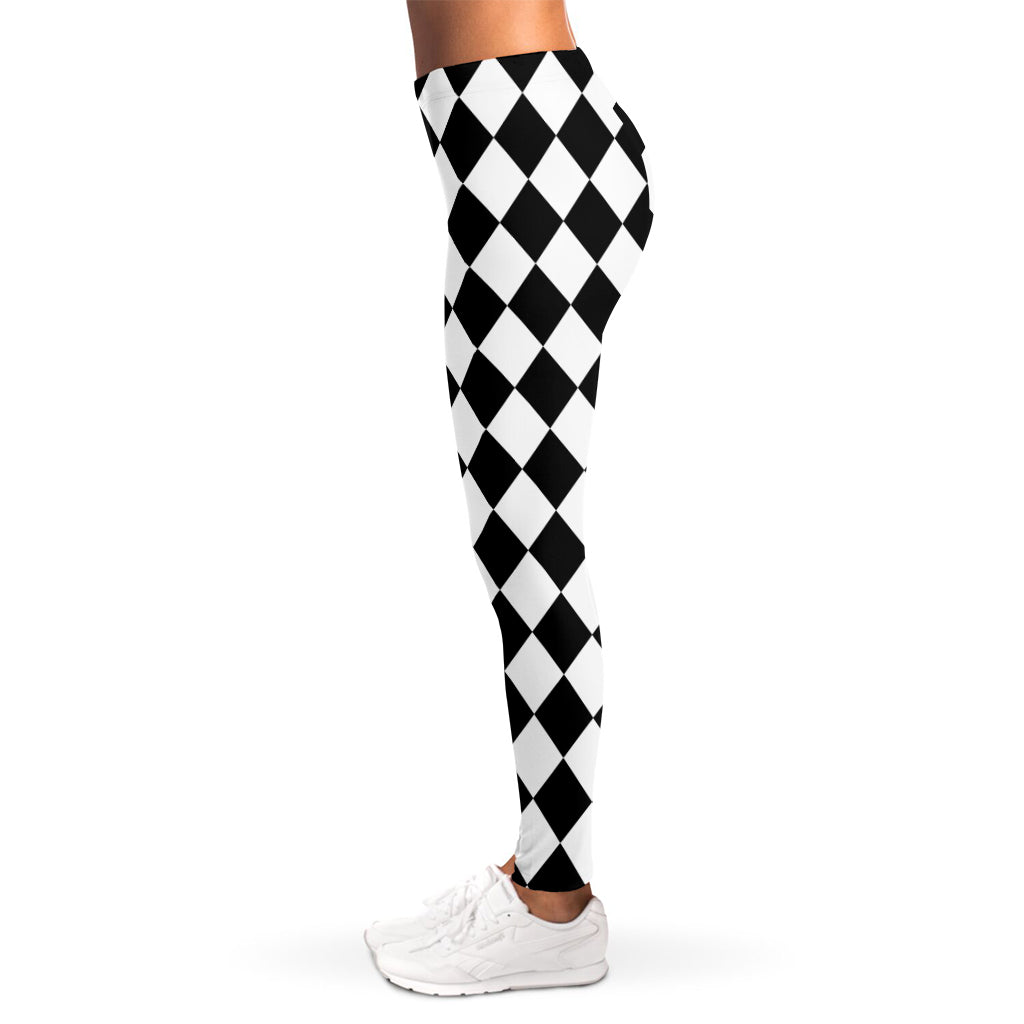 Black And White Harlequin Pattern Print Women's Leggings