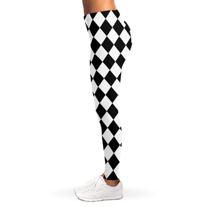 Black And White Harlequin Pattern Print Women's Leggings