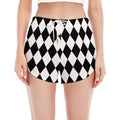 Black And White Harlequin Pattern Print Women's Split Running Shorts