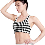 Black And White Harlequin Pattern Print Women's Sports Bra