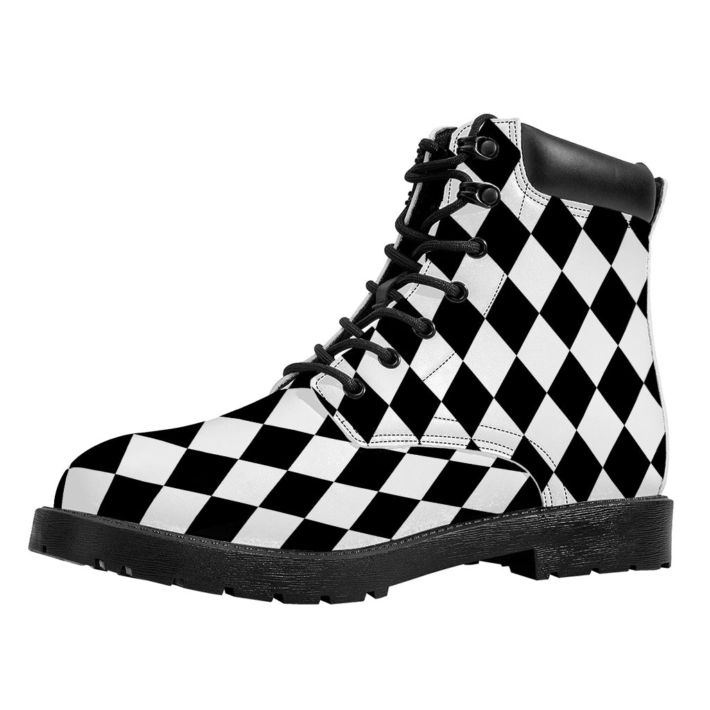 Black And White Harlequin Pattern Print Work Boots