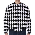 Black And White Harlequin Pattern Print Zip Sleeve Bomber Jacket