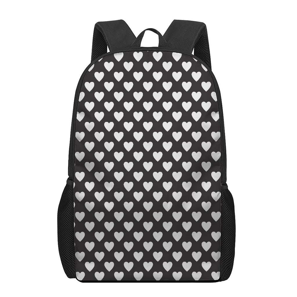 Black And White Heart Pattern Print 17 Inch Backpack