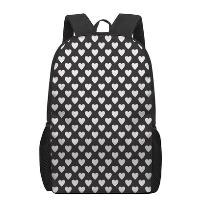Black And White Heart Pattern Print 17 Inch Backpack