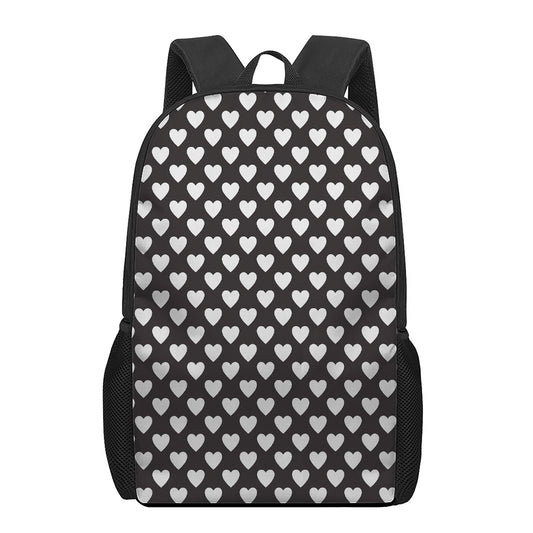 Black And White Heart Pattern Print 17 Inch Backpack