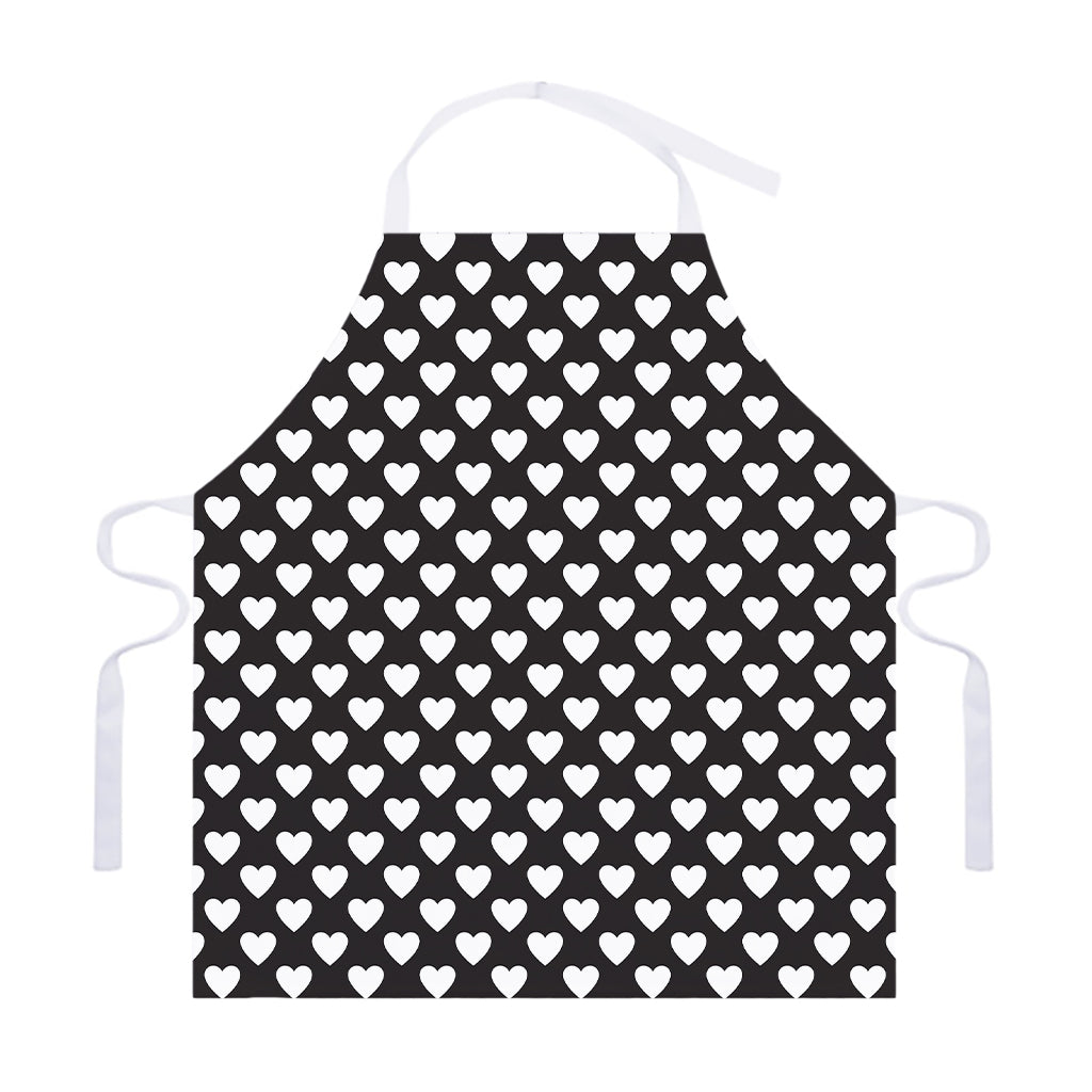Black And White Heart Pattern Print Adjustable Apron