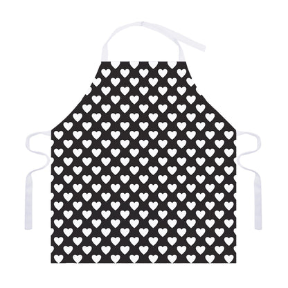 Black And White Heart Pattern Print Adjustable Apron