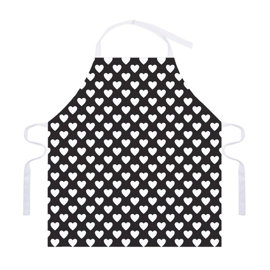 Black And White Heart Pattern Print Adjustable Apron