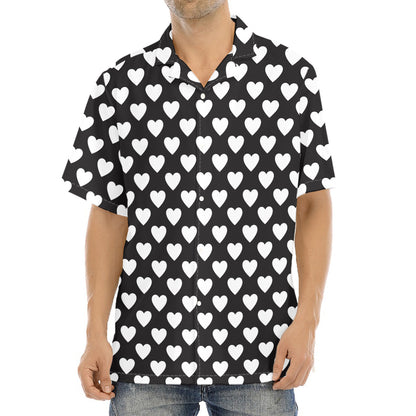 Black And White Heart Pattern Print Aloha Shirt