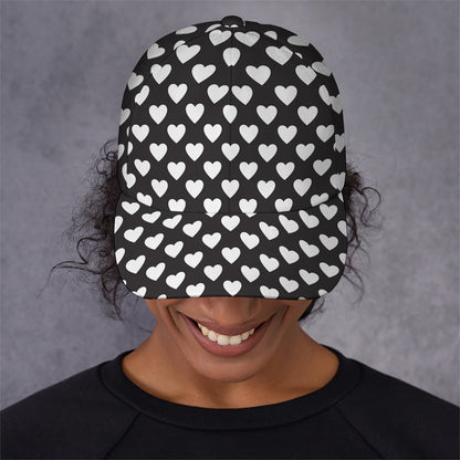 Black And White Heart Pattern Print Baseball Cap
