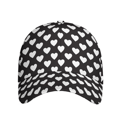 Black And White Heart Pattern Print Baseball Cap