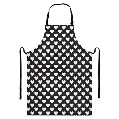 Black And White Heart Pattern Print Bib Apron With Pocket