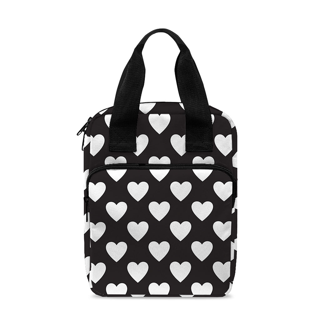 Black And White Heart Pattern Print Bible Tote Bag