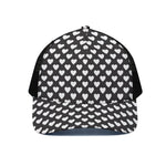 Black And White Heart Pattern Print Black Mesh Trucker Cap