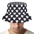 Black And White Heart Pattern Print Bucket Hat