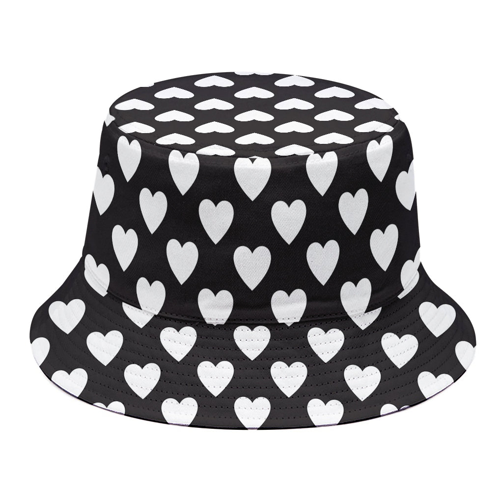 Black And White Heart Pattern Print Bucket Hat