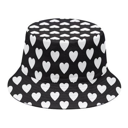Black And White Heart Pattern Print Bucket Hat