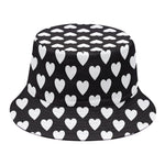 Black And White Heart Pattern Print Bucket Hat